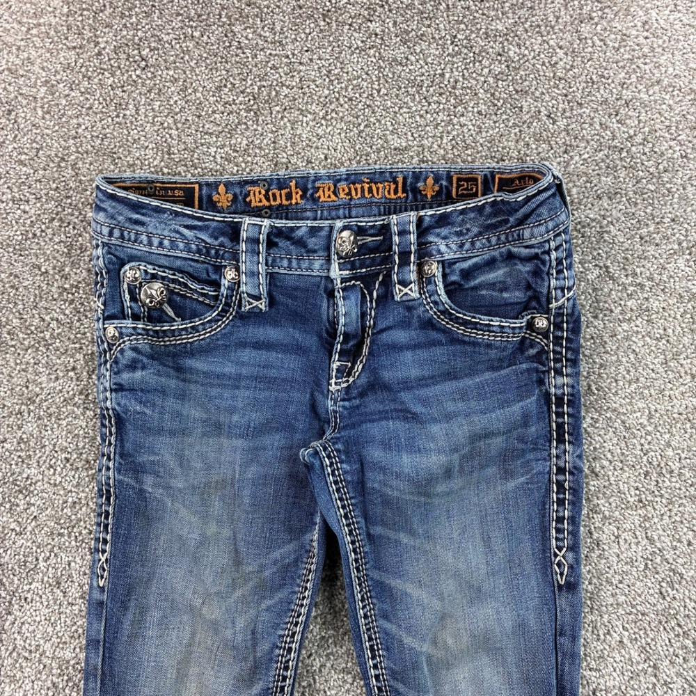 Rock Revival Jeans Women's 25 Arlo Easy Boot Low Rise Flap Pocket Distressed - Picture 2 of 8